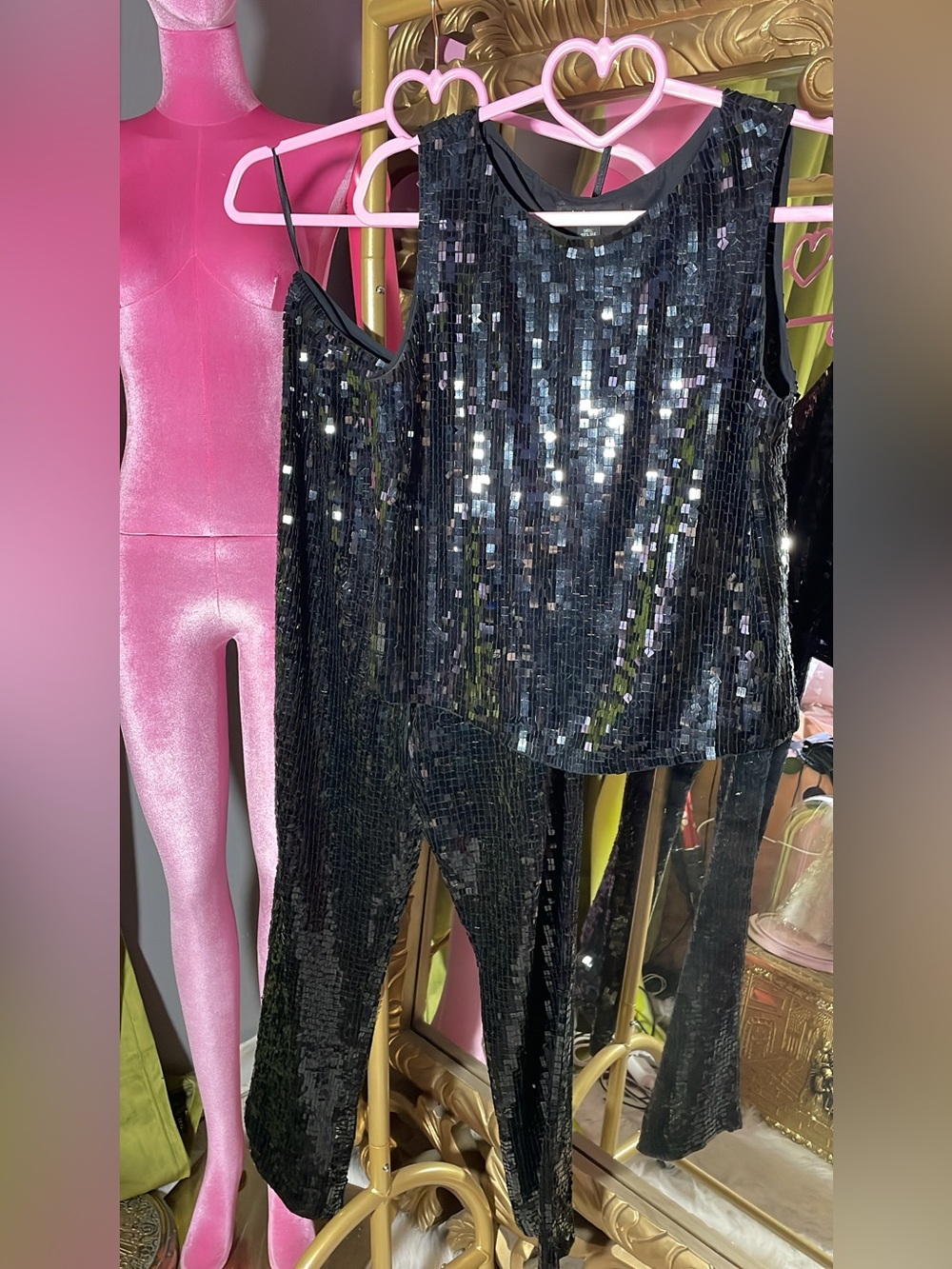 Valerie Stevens Black Sequin Jumpsuit & Tank Set